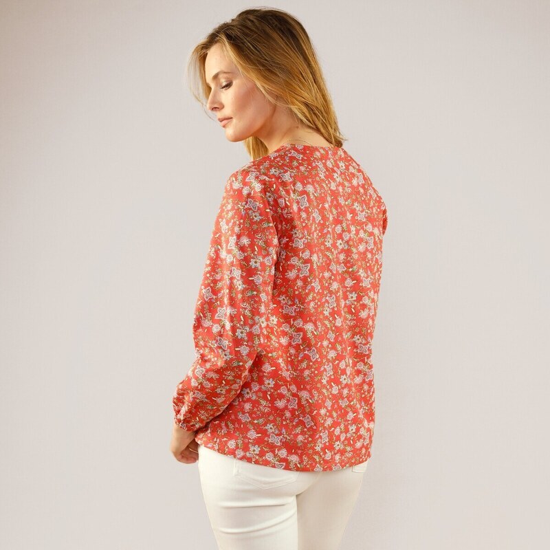 Blancheporte Bavlněná košile na knoflíky, s květinovým potiskem korálová/oříšková 38