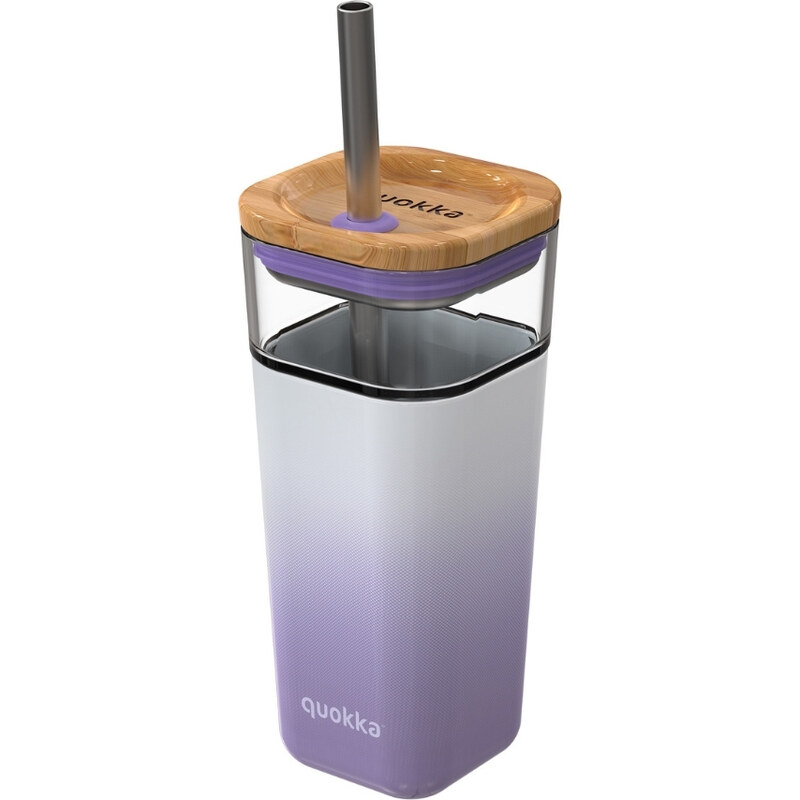 Quokka Skleněný pohár s brčkem Liquid Cube 540 ml Lilac