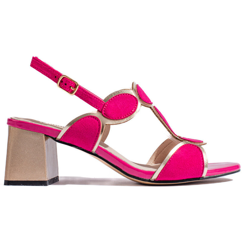 Luxusní dámské sandály růžové na širokém podpatku