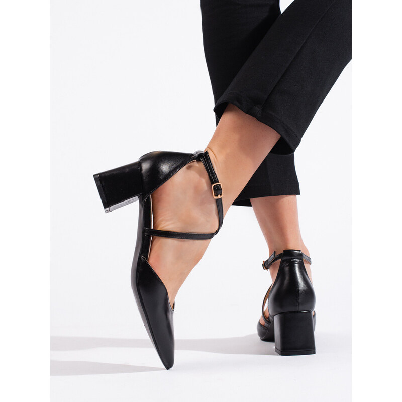 Stylové černé sandály dámské na širokém podpatku