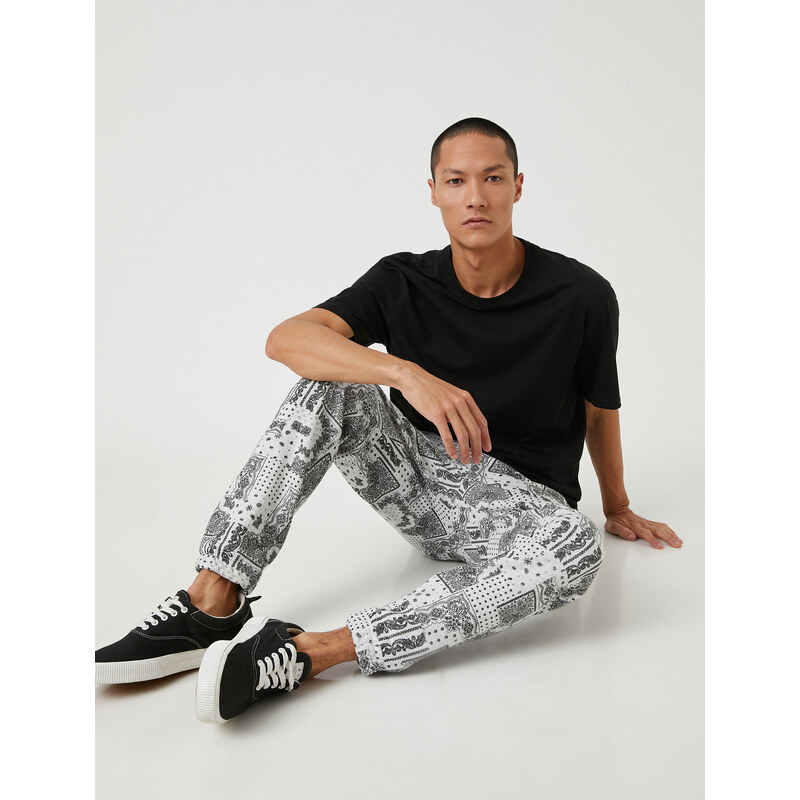 Koton Shawl Patterned Sweatpants Tie Waist Pocket Detailed.