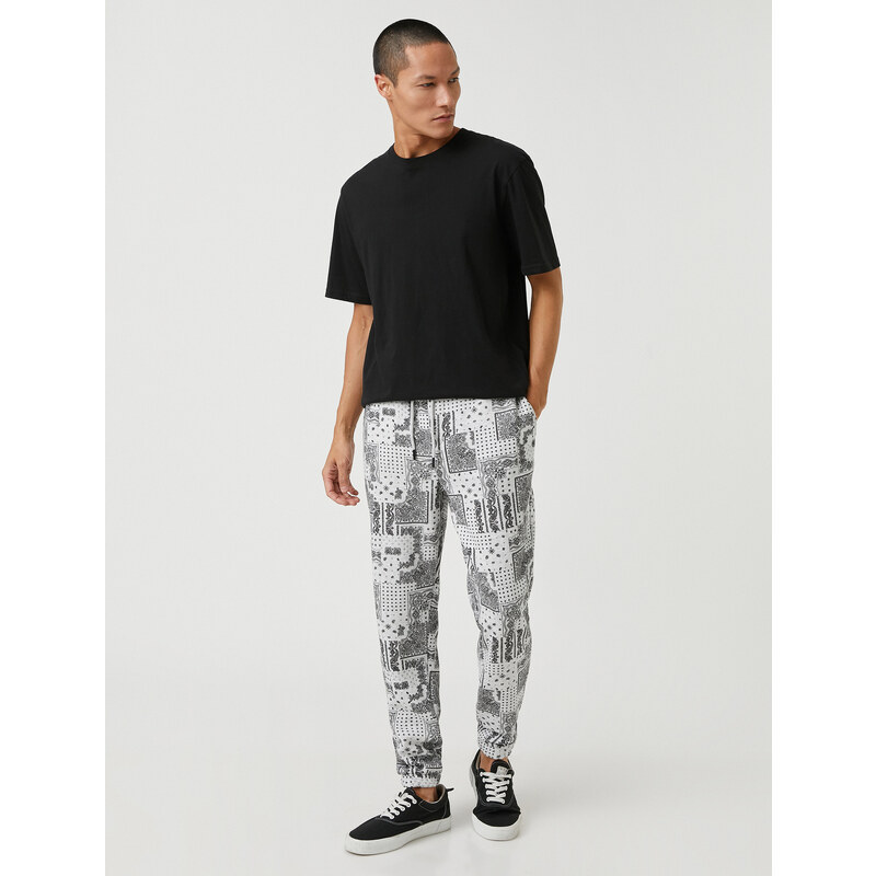 Koton Shawl Patterned Sweatpants Tie Waist Pocket Detailed.