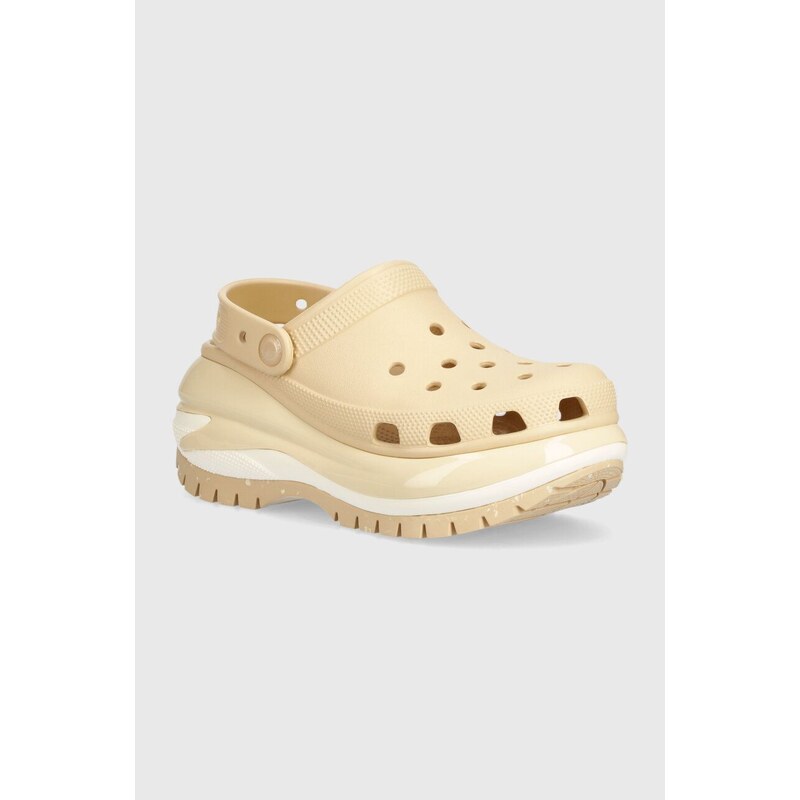 Pantofle Crocs Classic Mega Crush Clog dámské, béžová barva, na platformě, 207988