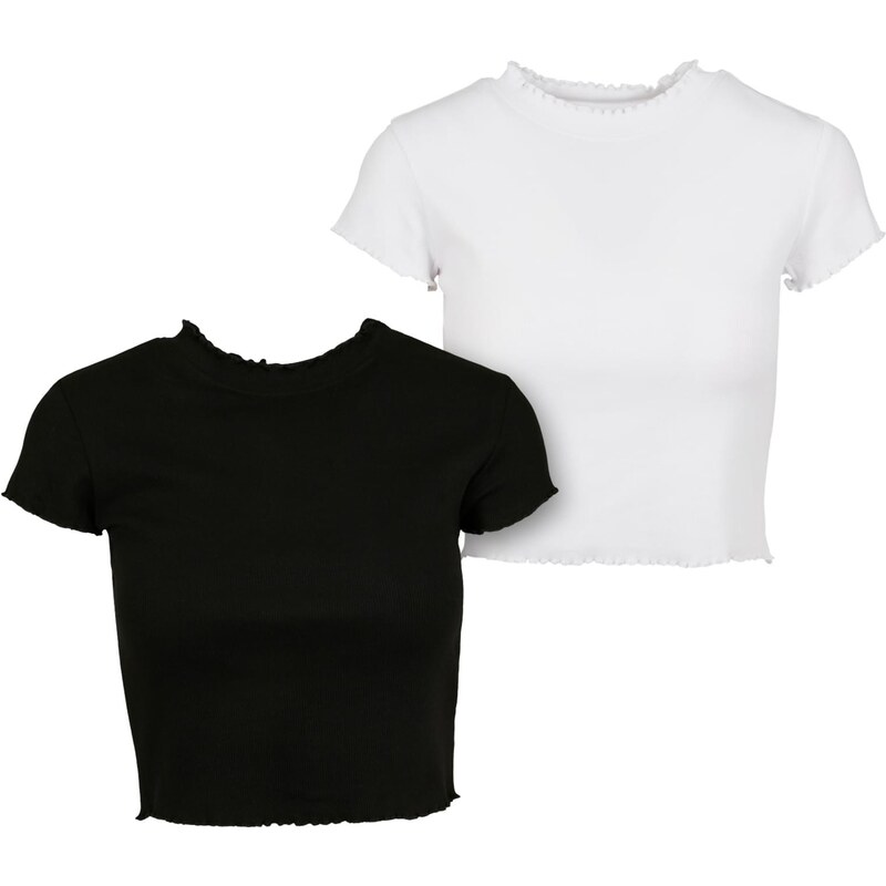 UC Ladies Dámské triko Cropped Rib 2-Pack černá/bílá