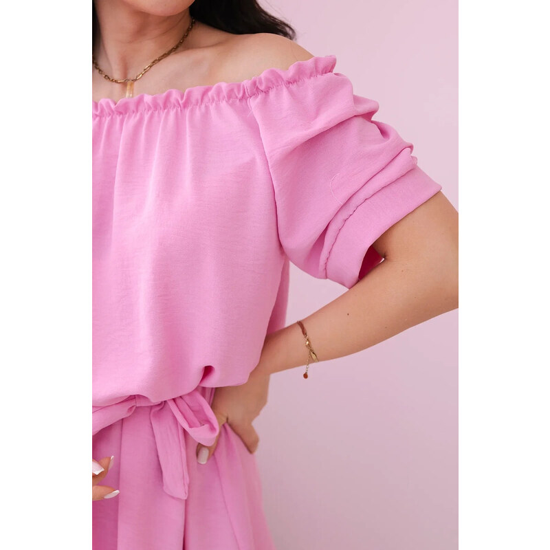 K-Fashion Španělské šaty zavazované v pase světle růžová