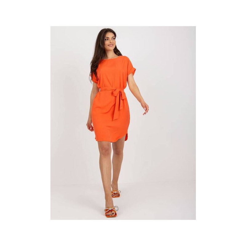 Factory Price Oranžové šaty s kulatým výstřihem (2905)