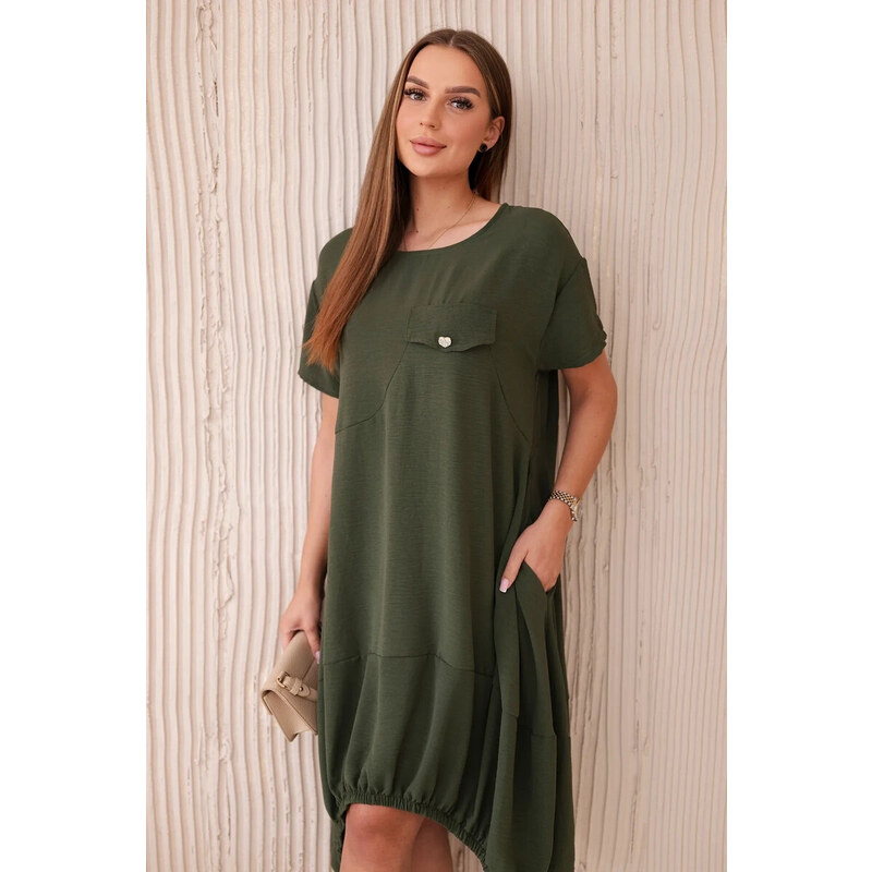 K-Fashion Oversized šaty s kapsami khaki