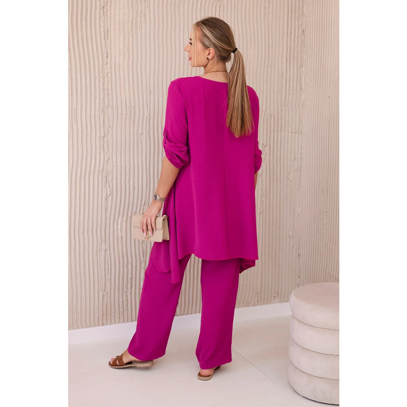 K-Fashion Sada halenky + kalhot s přívěskem tmavě fialová