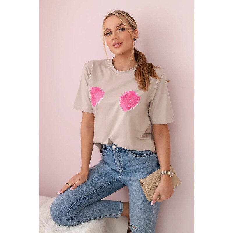 K-Fashion Bavlněná halenka s květinovým potiskem béžový