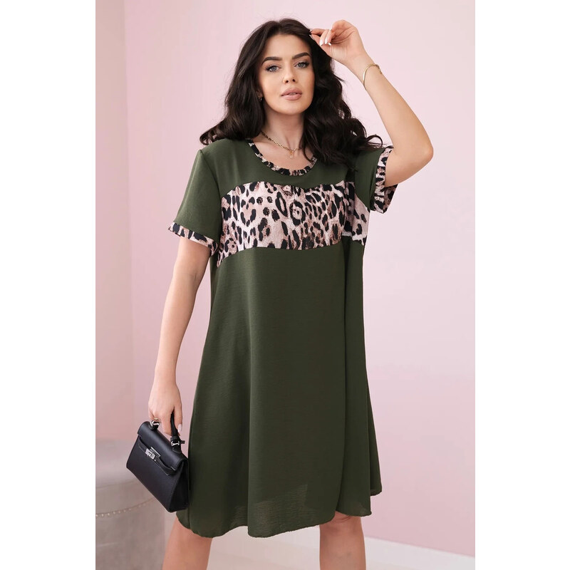 K-Fashion Šaty s leopardím potiskem khaki