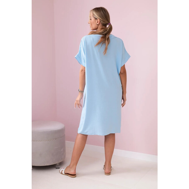 K-Fashion Šaty s výstřihem do V a límečkem modrý