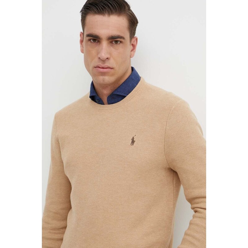Bavlněný svetr Polo Ralph Lauren hnědá barva, lehký