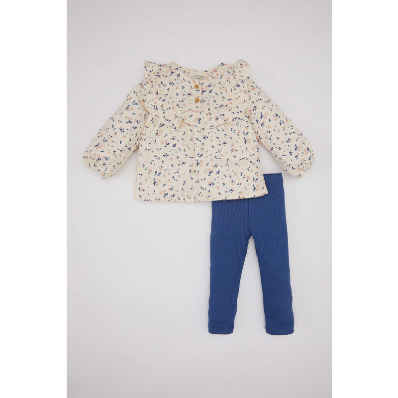 DEFACTO Baby Girl Floral Twill Shirt and Leggings 2 Piece Set