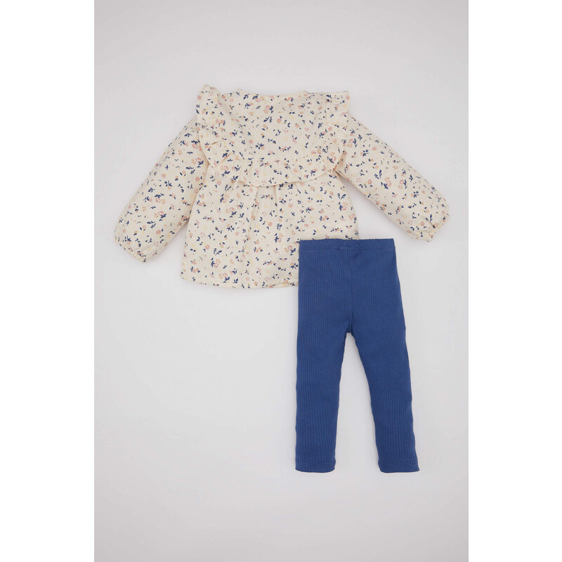 DEFACTO Baby Girl Floral Twill Shirt and Leggings 2 Piece Set