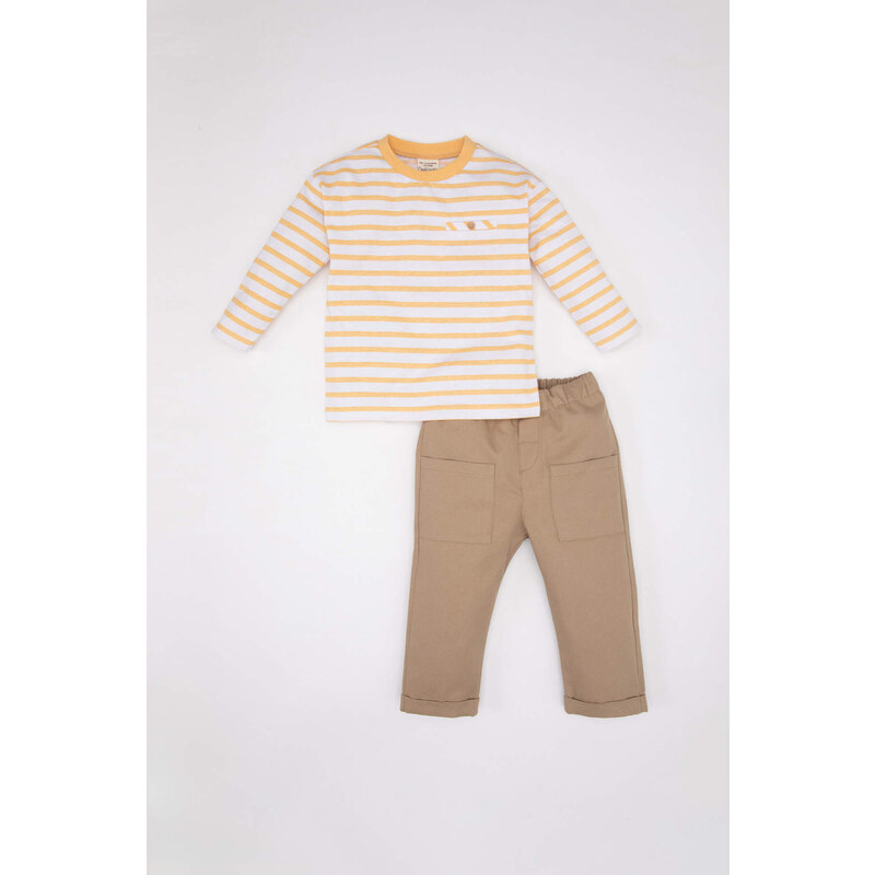 DEFACTO 2 piece Regular Fit Crew Neck Striped Woven Set