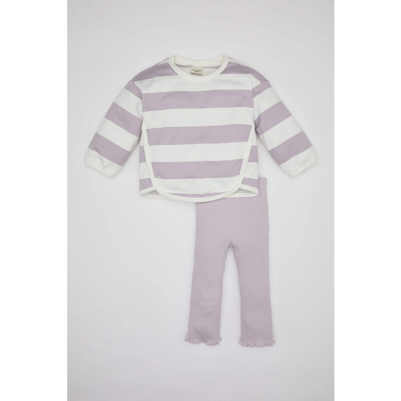 DEFACTO 2 piece Regular Fit Crew Neck Striped Knitted Set