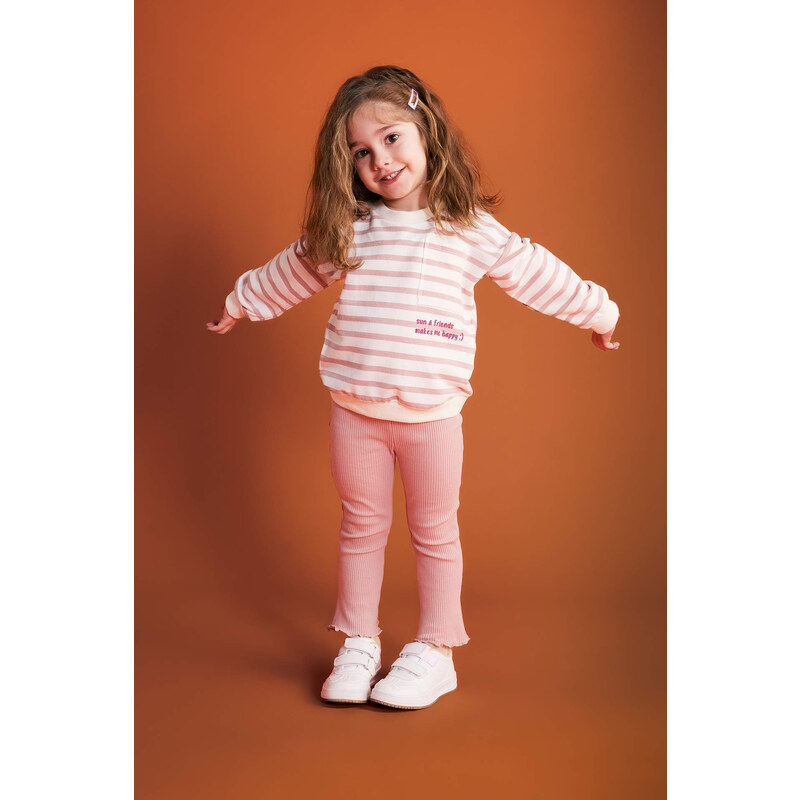 DEFACTO Baby Girl Striped Sweatshirt Leggings 2 Piece Set