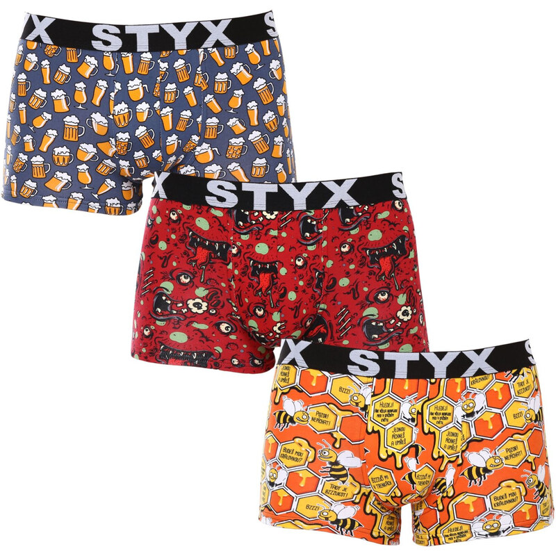 3PACK pánské boxerky Styx art sportovní guma vícebarevné