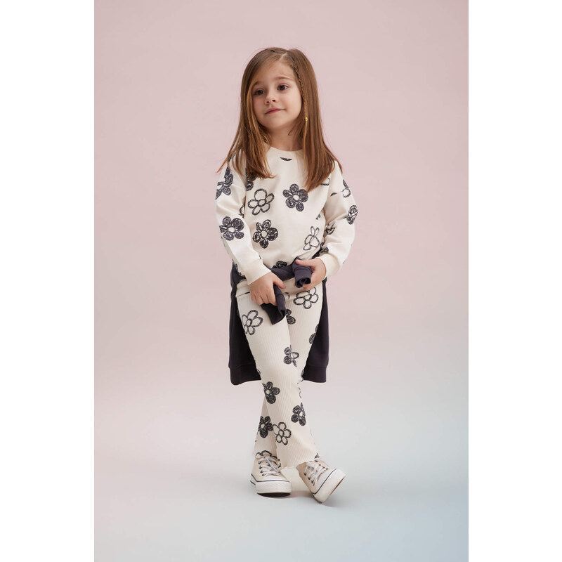 DEFACTO Baby Girl Floral Sweatshirt Leggings 2 Piece Set