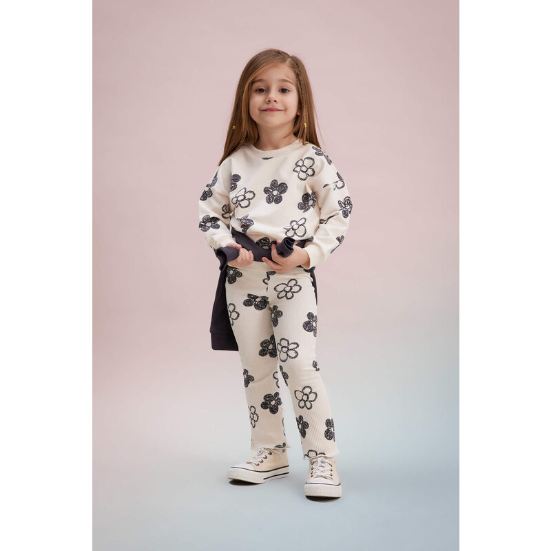 DEFACTO Baby Girl Floral Sweatshirt Leggings 2 Piece Set