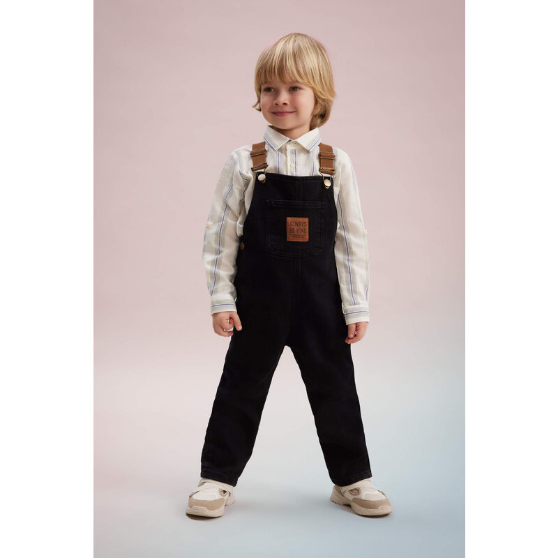 DEFACTO Baby Boy Label Printed Jean Jumpsuit