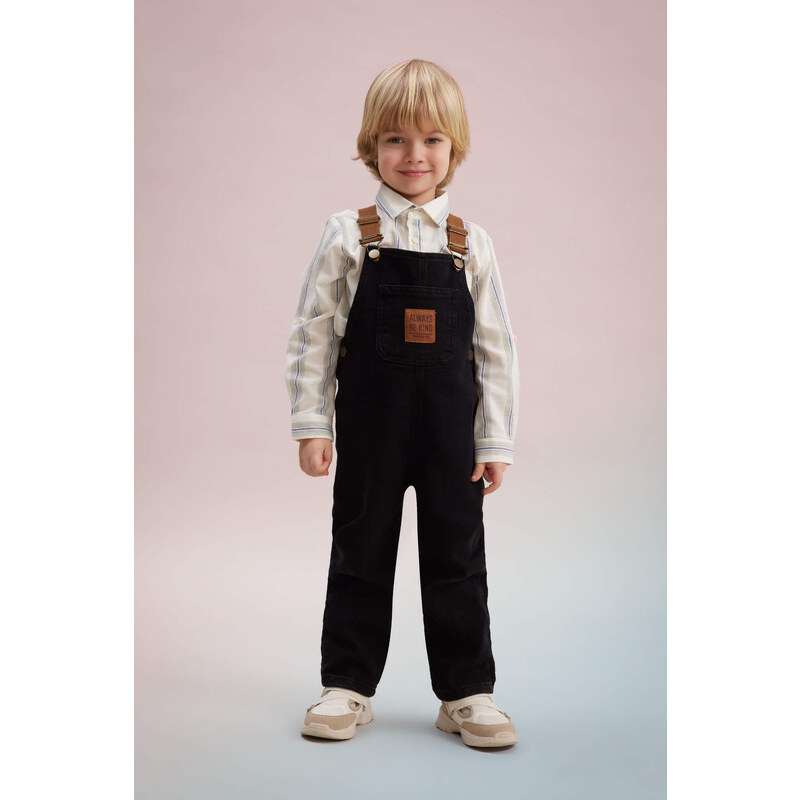 DEFACTO Baby Boy Label Printed Jean Jumpsuit