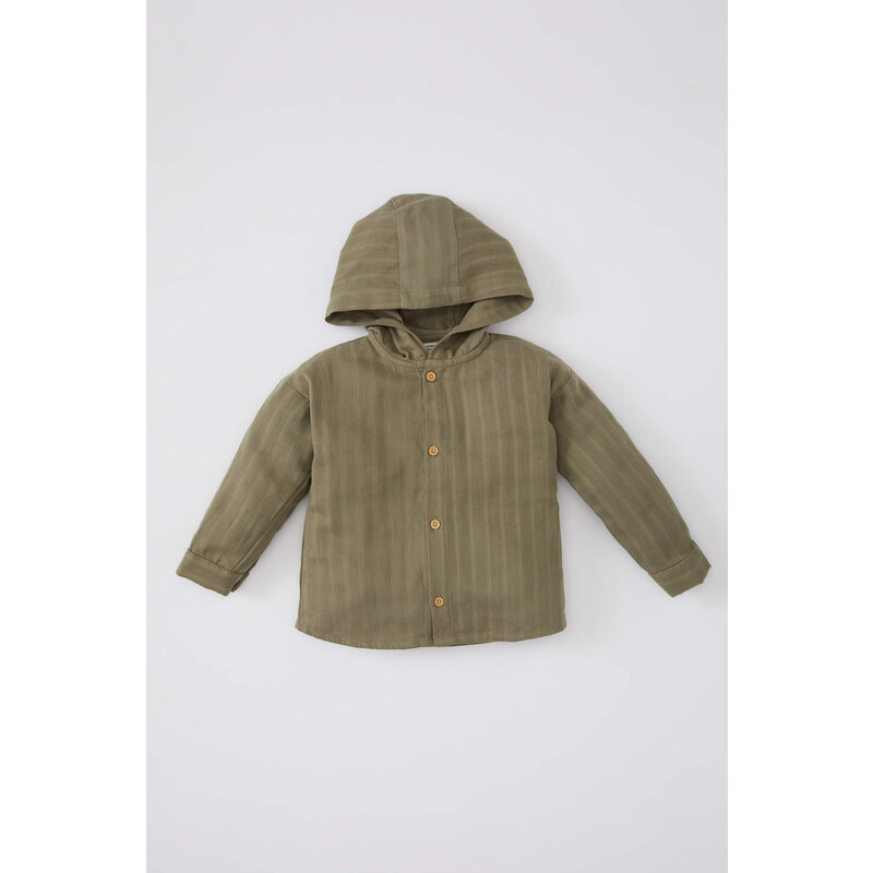 DEFACTO Baby Boy Hooded Textured Long Sleeve Shirt