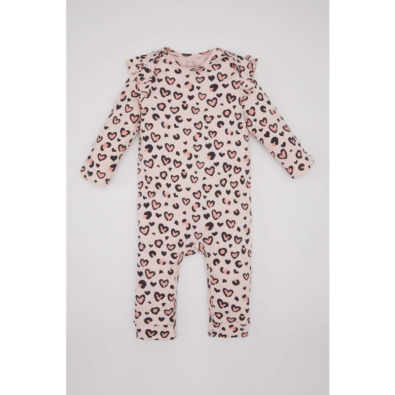 DEFACTO Baby Girl Newborn Leopard Pattern Heavy Fabric Jumpsuit