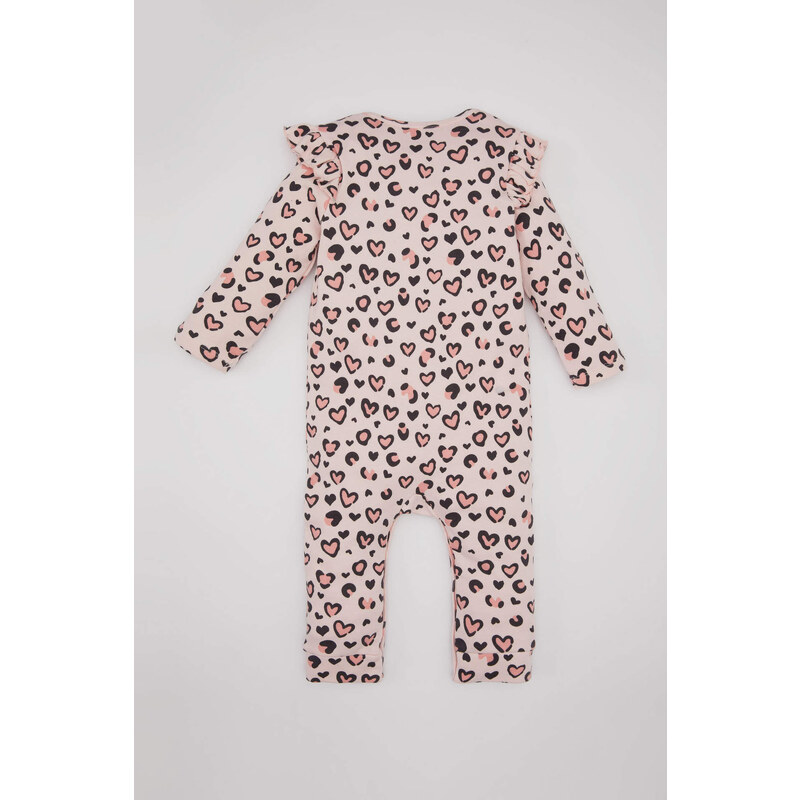 DEFACTO Baby Girl Newborn Leopard Pattern Heavy Fabric Jumpsuit