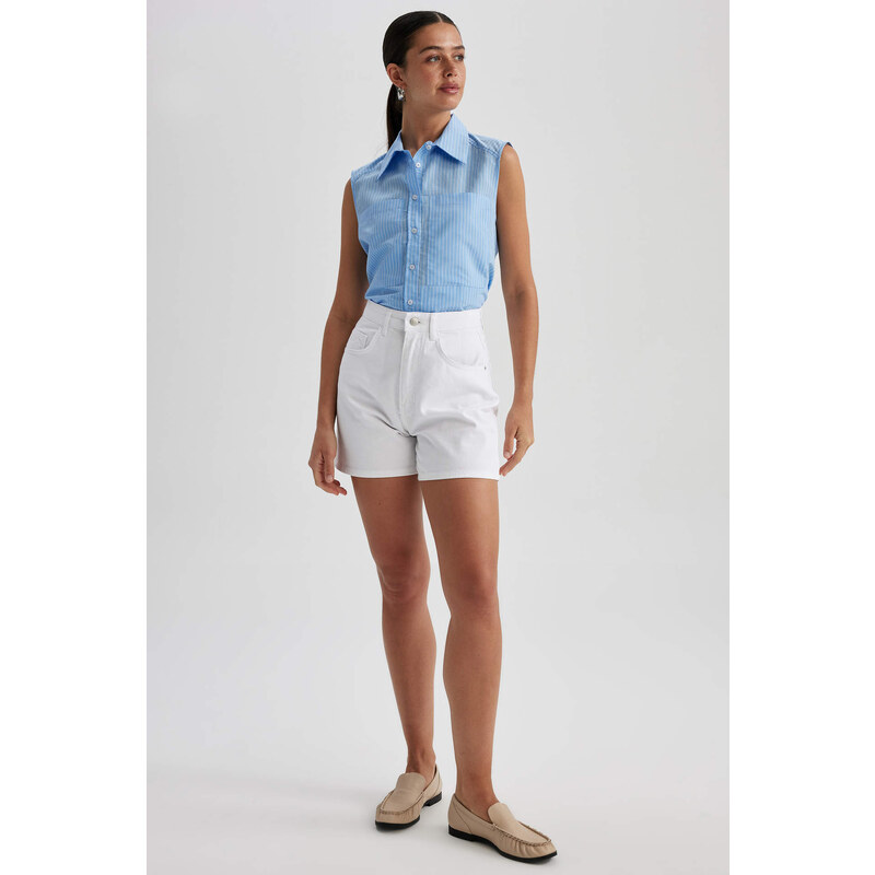 DEFACTO Mom Fit High Waist Gabardine Cotton Shorts