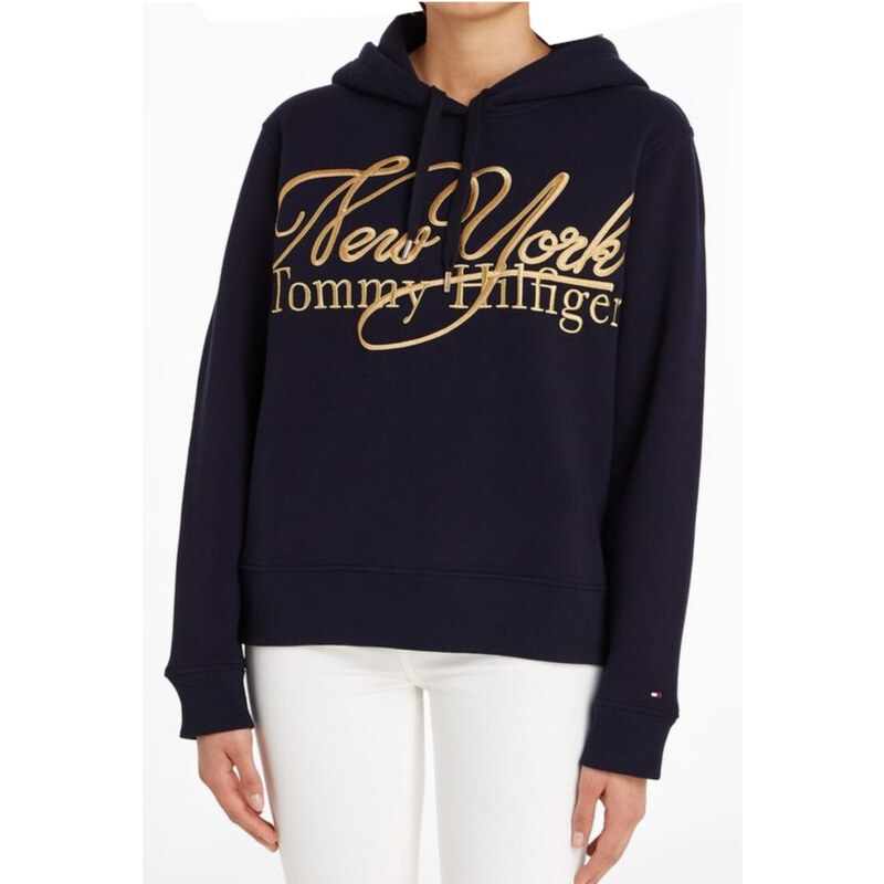 Dámská černá mikina Tommy Hilfiger Metallic logo hoodie