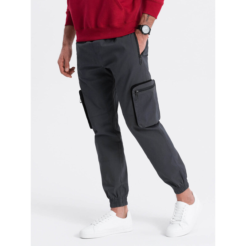 Ombre Men's JOGGER pants with stand-off and zippered cargo pockets - graphite