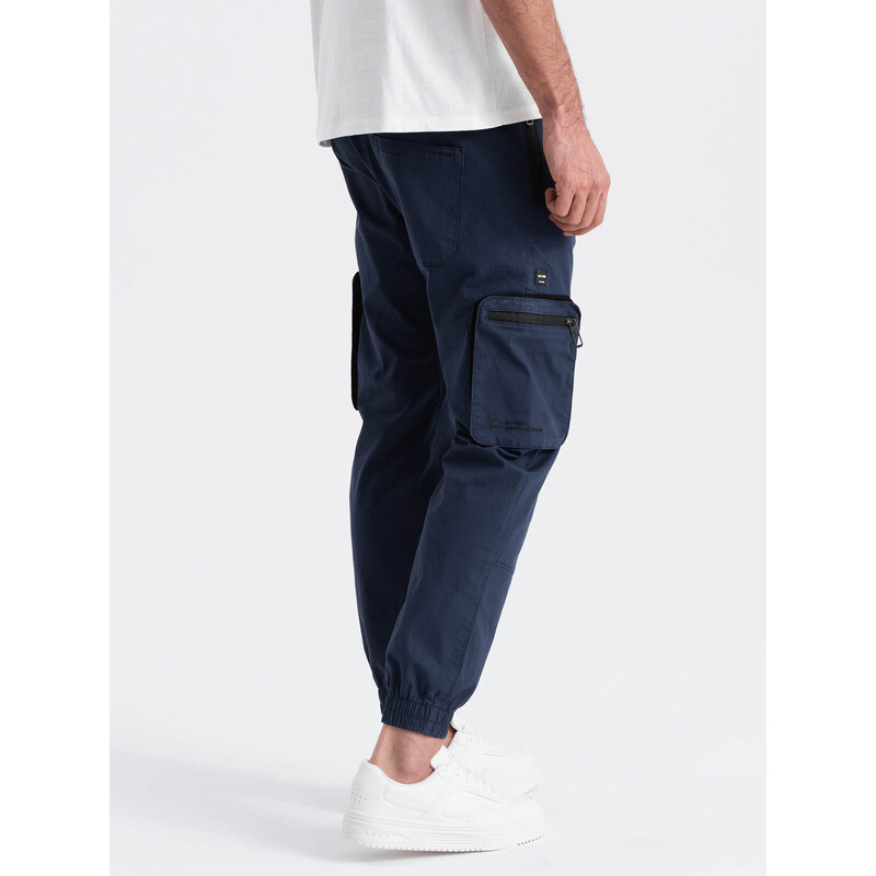 Ombre Clothing Pánské kalhoty JOGGER s cargo kapsami na zip - tmavě modré V5 OM-PAJO-0135