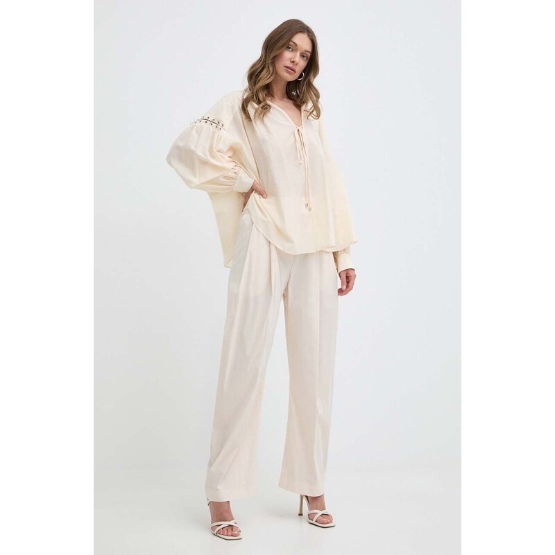 Kalhoty Pinko dámské, béžová barva, jednoduché, high waist, 103577 A1TX