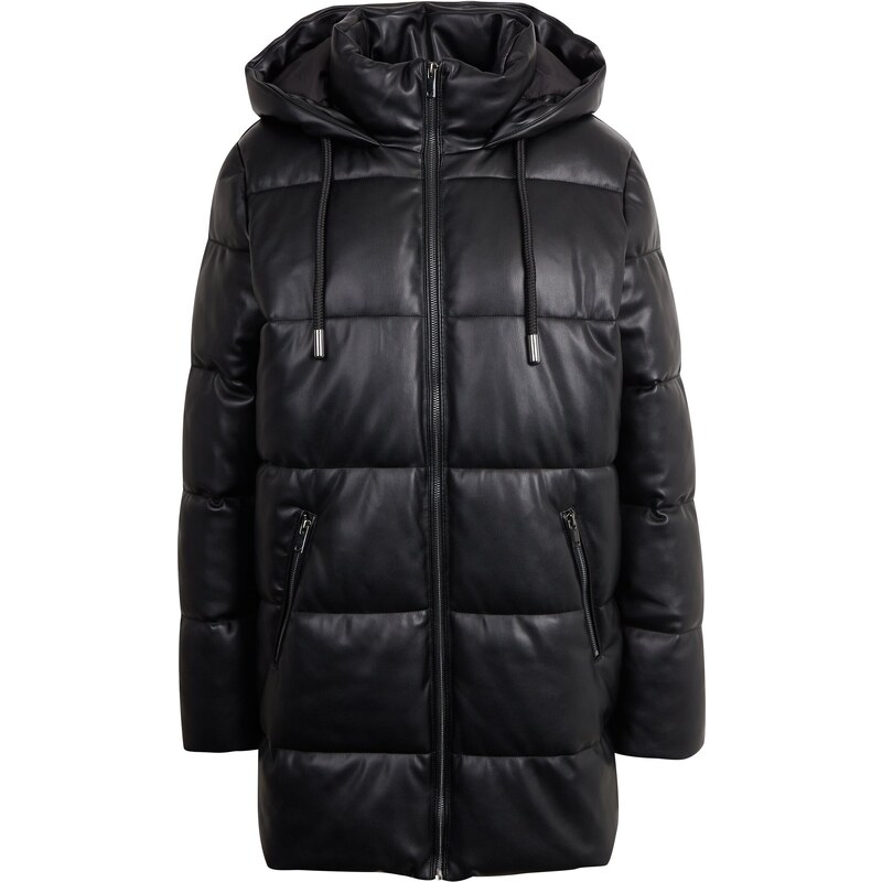 Černý dámský prošívaný koženkový kabát ORSAY
