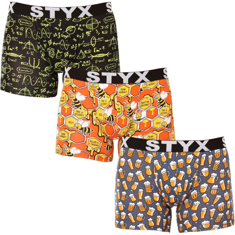 3PACK pánské boxerky Styx long art sportovní guma vícebarevné (3U13724)