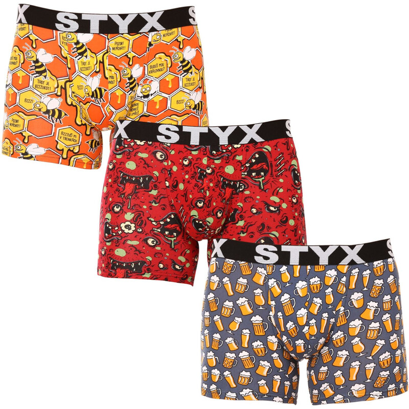 3PACK pánské boxerky Styx long art sportovní guma vícebarevné (3U13714)