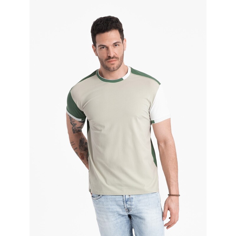 Ombre Men's t-shirt with elastane with colored sleeves - green