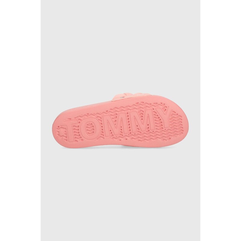 Pantofle Tommy Jeans TJW BRAIDED SLIDE dámské, růžová barva, EN0EN02450