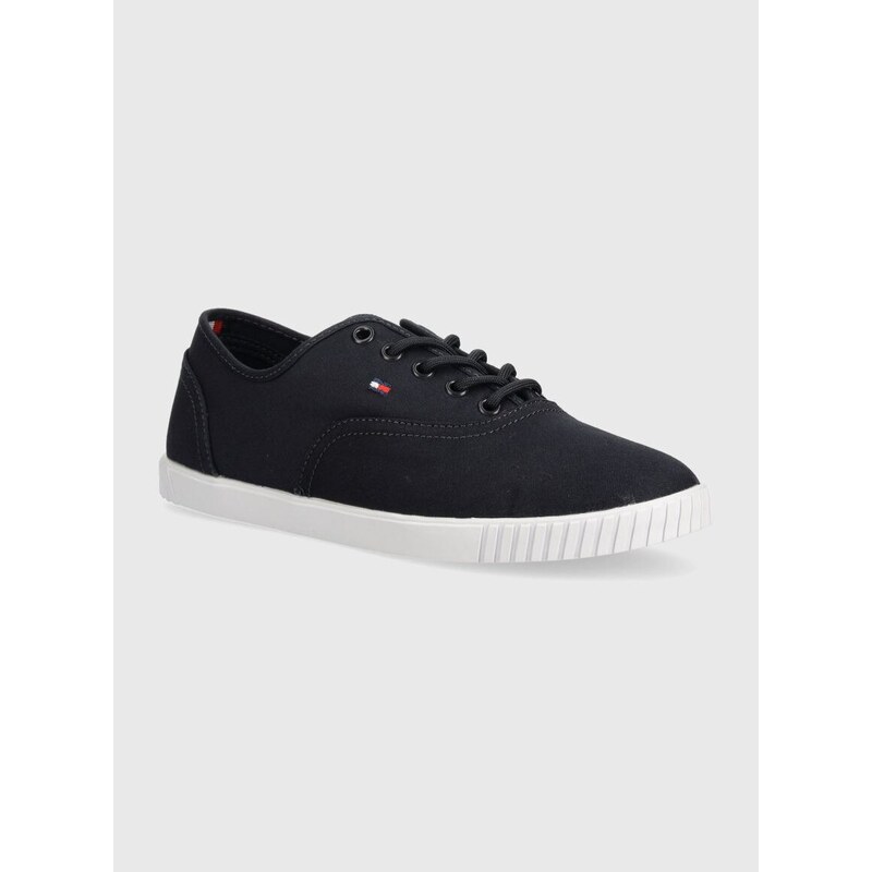 Tenisky Tommy Hilfiger CANVAS LACE UP SNEAKER dámské, tmavomodrá barva, FW0FW07805