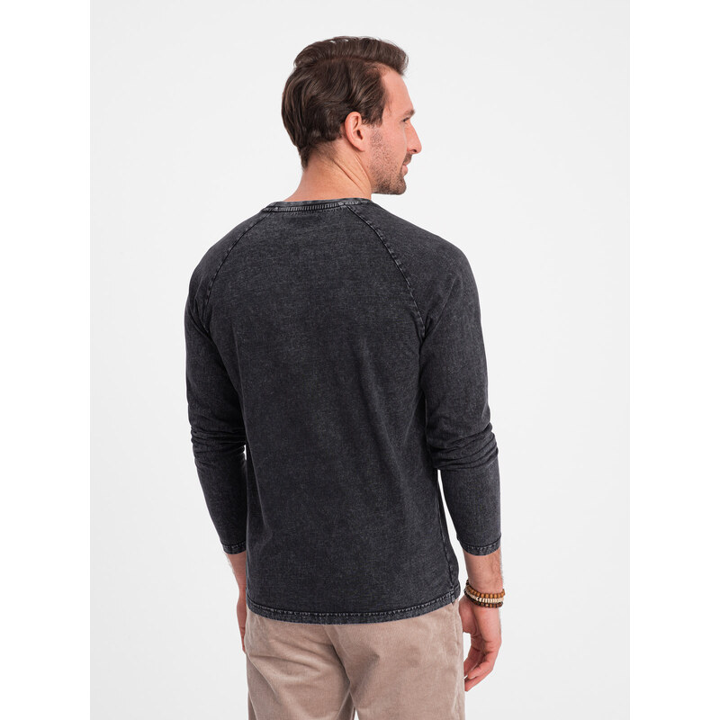 Ombre Men's wash henley longsleeve with raglan sleeves - black