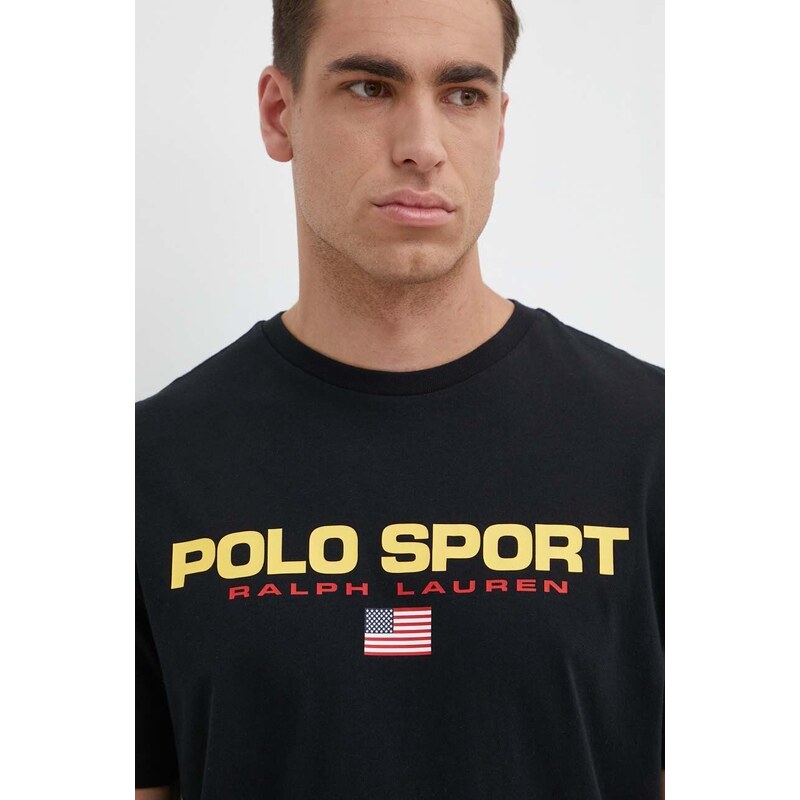 Bavlněné tričko Polo Ralph Lauren černá barva, s potiskem