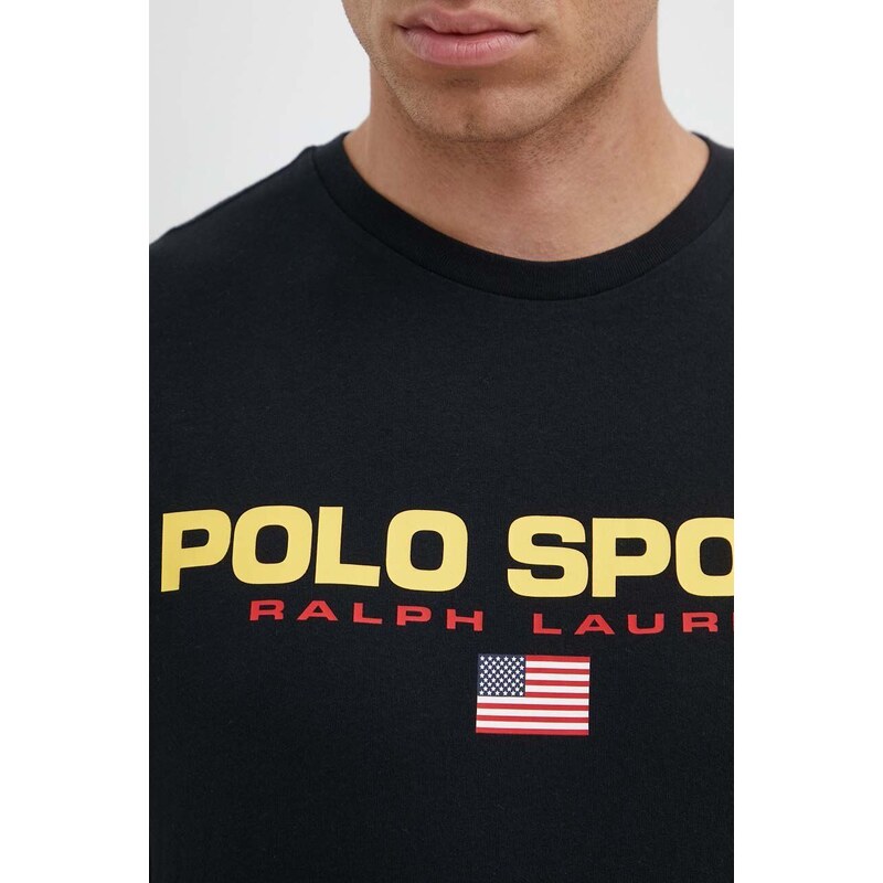 Bavlněné tričko Polo Ralph Lauren černá barva, s potiskem