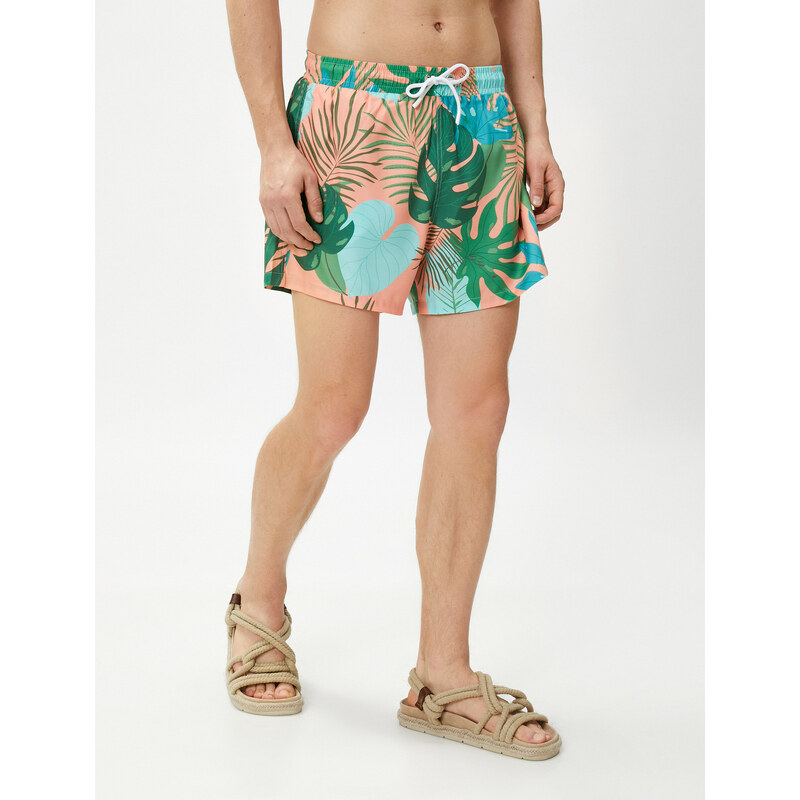 Koton Marine Shorts with a Tropical Print Tie Waist, Pocket Detailed.