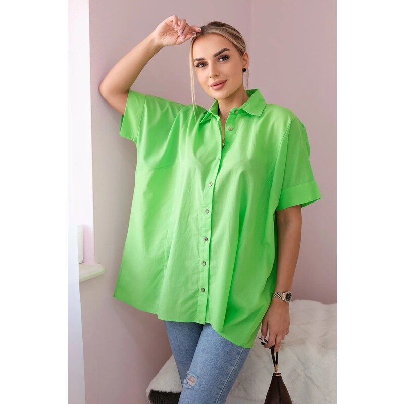 Kesi Bavlněná košile s krátkým rukávem světle zelené barvy