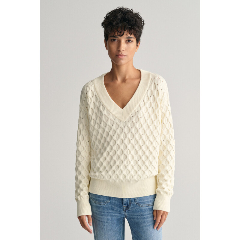 SVETR GANT TEXTURED KNIT V-NECK bílá XXS