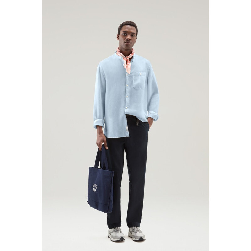 KOŠILE WOOLRICH BAND COLLAR LINEN SHIRT