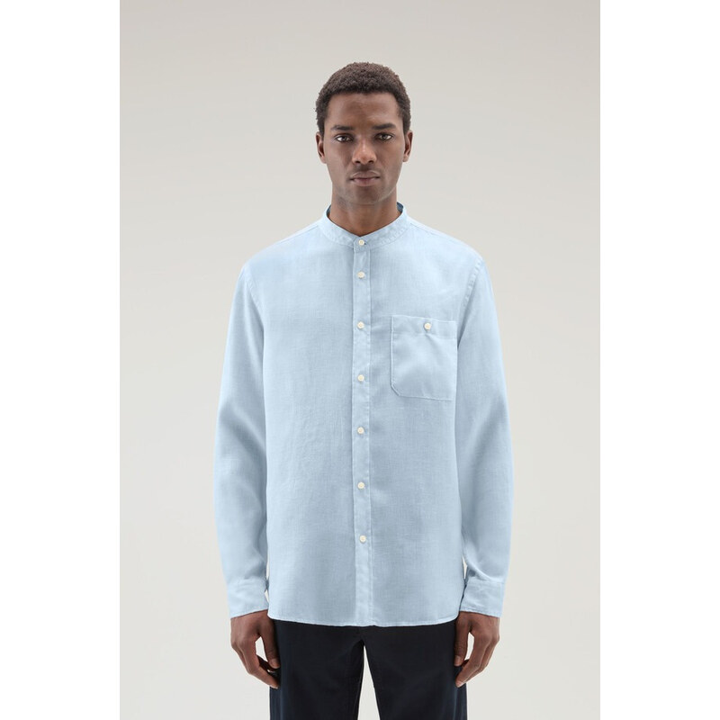 KOŠILE WOOLRICH BAND COLLAR LINEN SHIRT