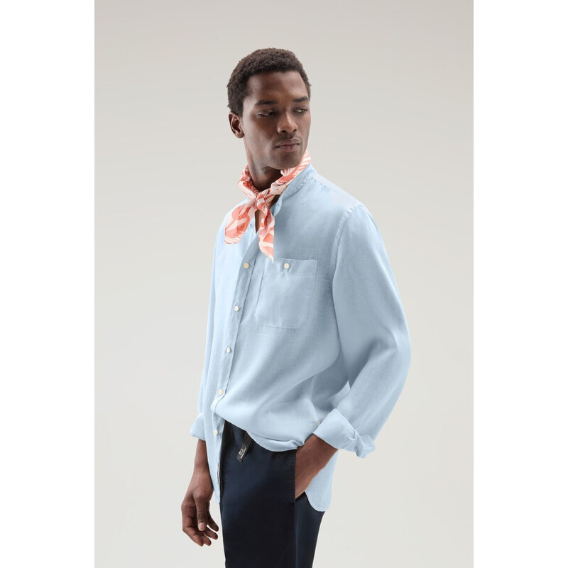 KOŠILE WOOLRICH BAND COLLAR LINEN SHIRT