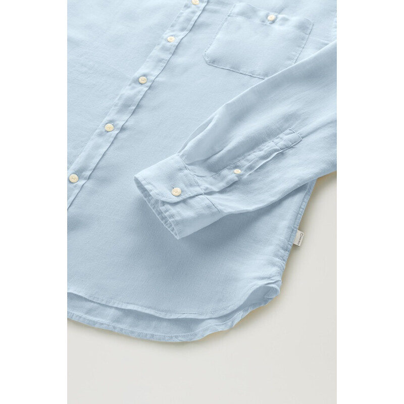 KOŠILE WOOLRICH BAND COLLAR LINEN SHIRT